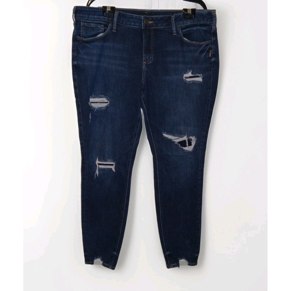 Silver Jeans Co Skinny Jeans Womens 20 Dark Wash Distressed Frayed Hem High Rise - Picture 2 of 16